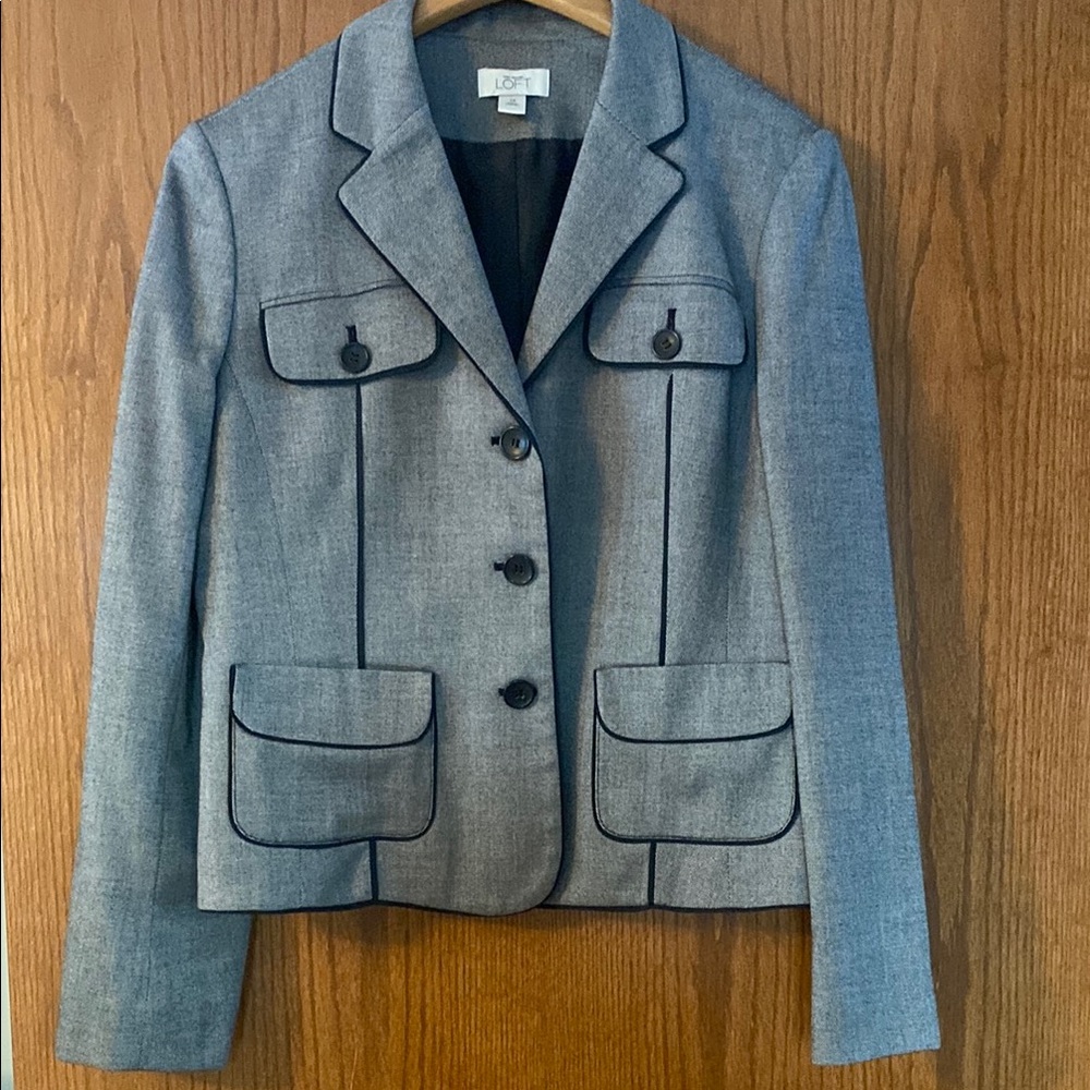 Ann Taylor Loft Gray Suit with Black Trim